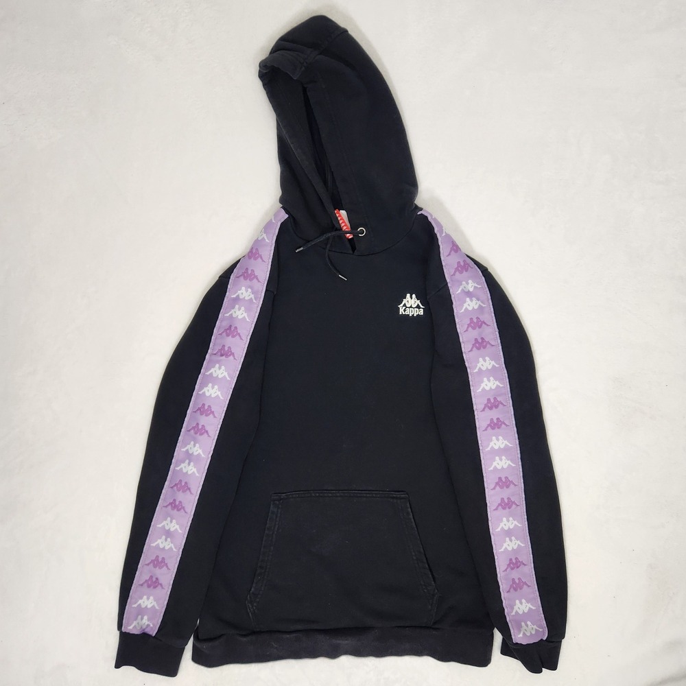 Kappa Womens Logo Tape Hoodie Black Purple Omini Sweatshirt XL RN 174934